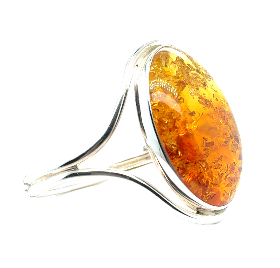 Sterling Silver Baltic Large Amber Hinged Bangle