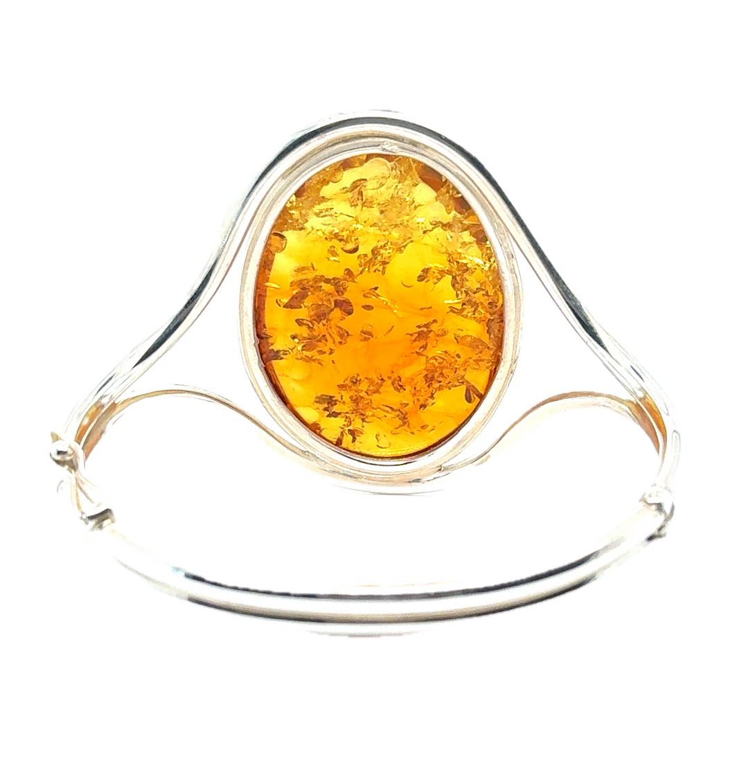 Sterling Silver Baltic Large Amber Hinged Bangle