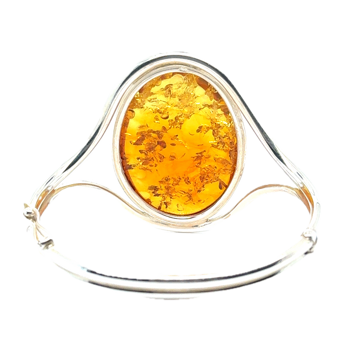 Sterling Silver Baltic Large Amber Hinged Bangle