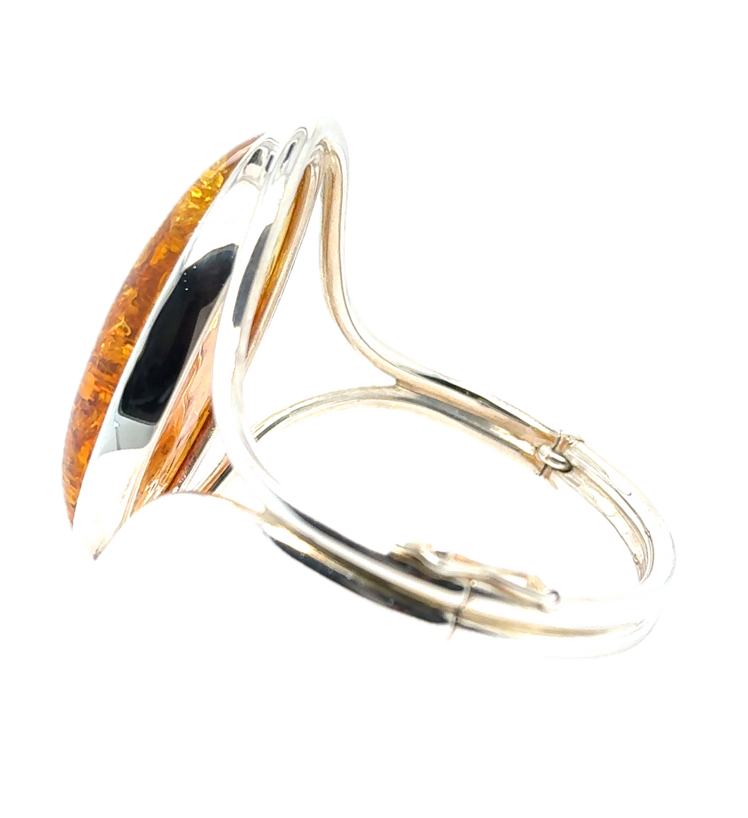 Sterling Silver Baltic Large Amber Hinged Bangle