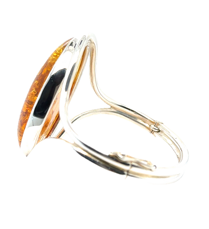 Sterling Silver Baltic Large Amber Hinged Bangle