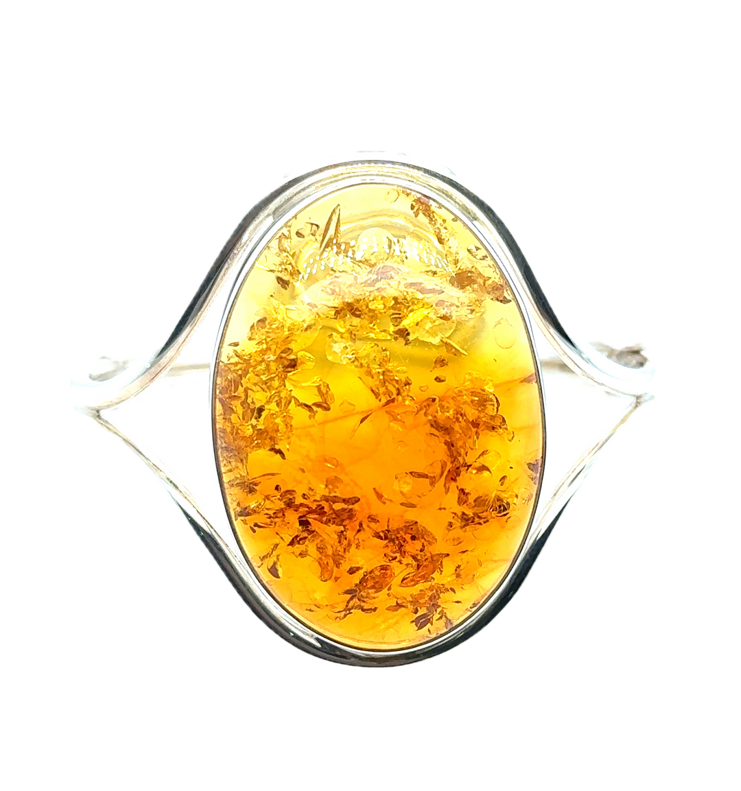 Sterling Silver Baltic Large Amber Hinged Bangle