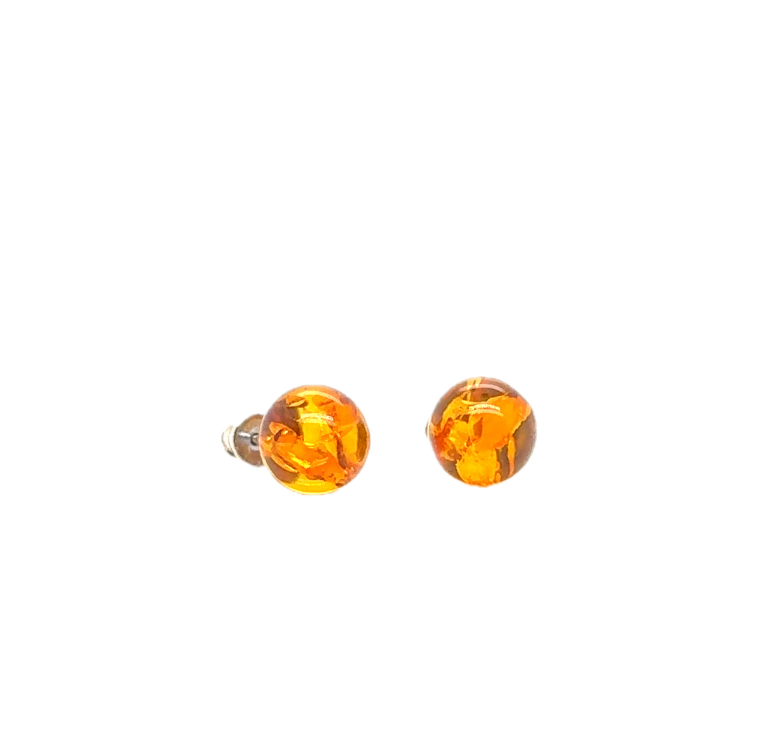 Sterling Silver Baltic Amber Ball Stud Earrings