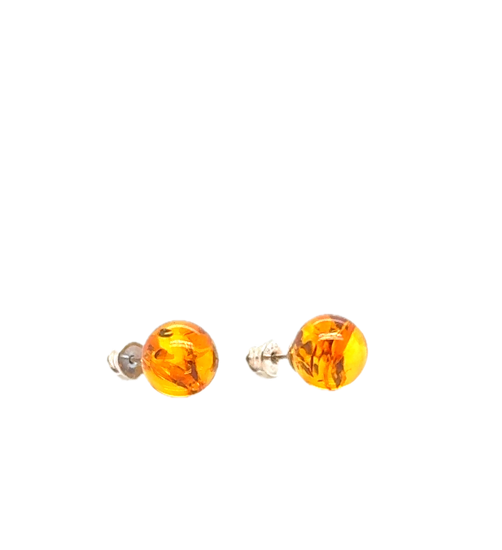 Sterling Silver Baltic Amber Ball Stud Earrings