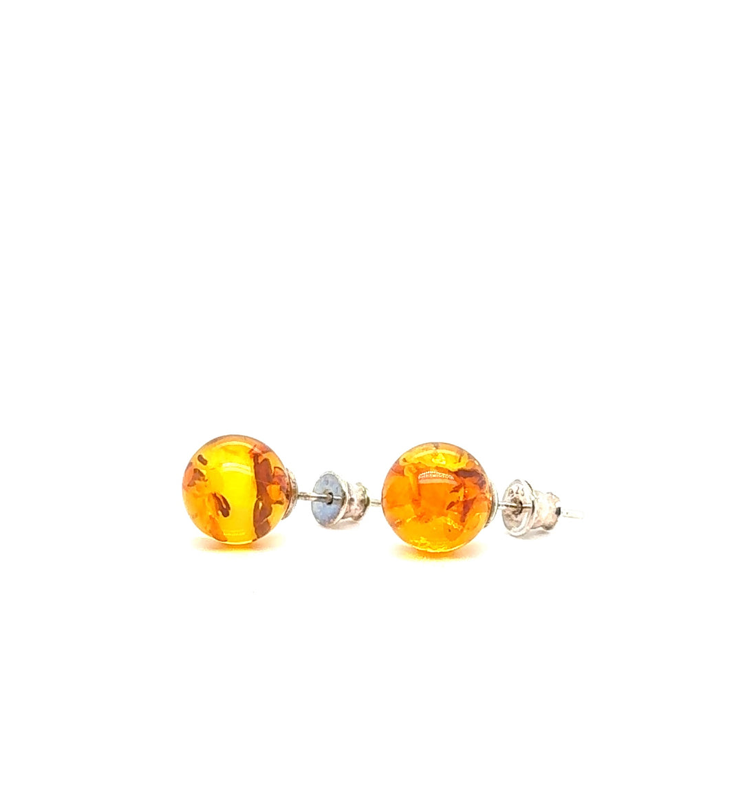 Sterling Silver Baltic Amber Ball Stud Earrings