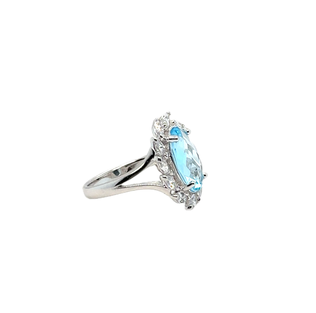 Sterling Silver Fancy Oval Blue Topaz Ring