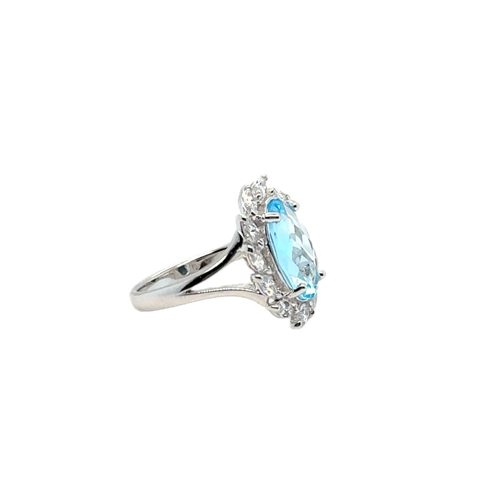 Sterling Silver Fancy Oval Blue Topaz Ring