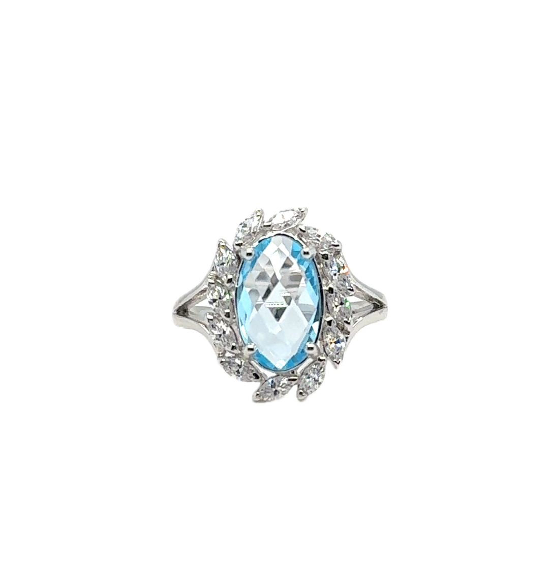 Sterling Silver Fancy Oval Blue Topaz Ring