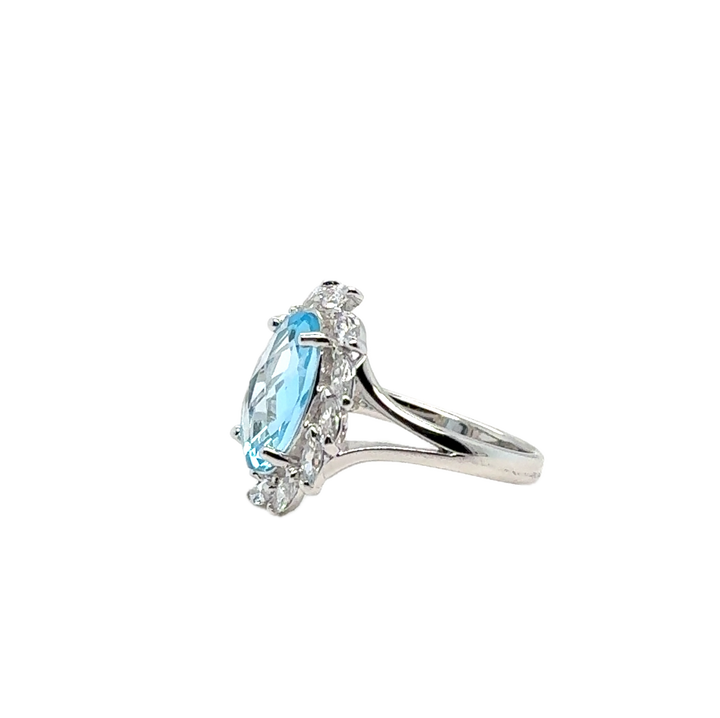Sterling Silver Fancy Oval Blue Topaz Ring