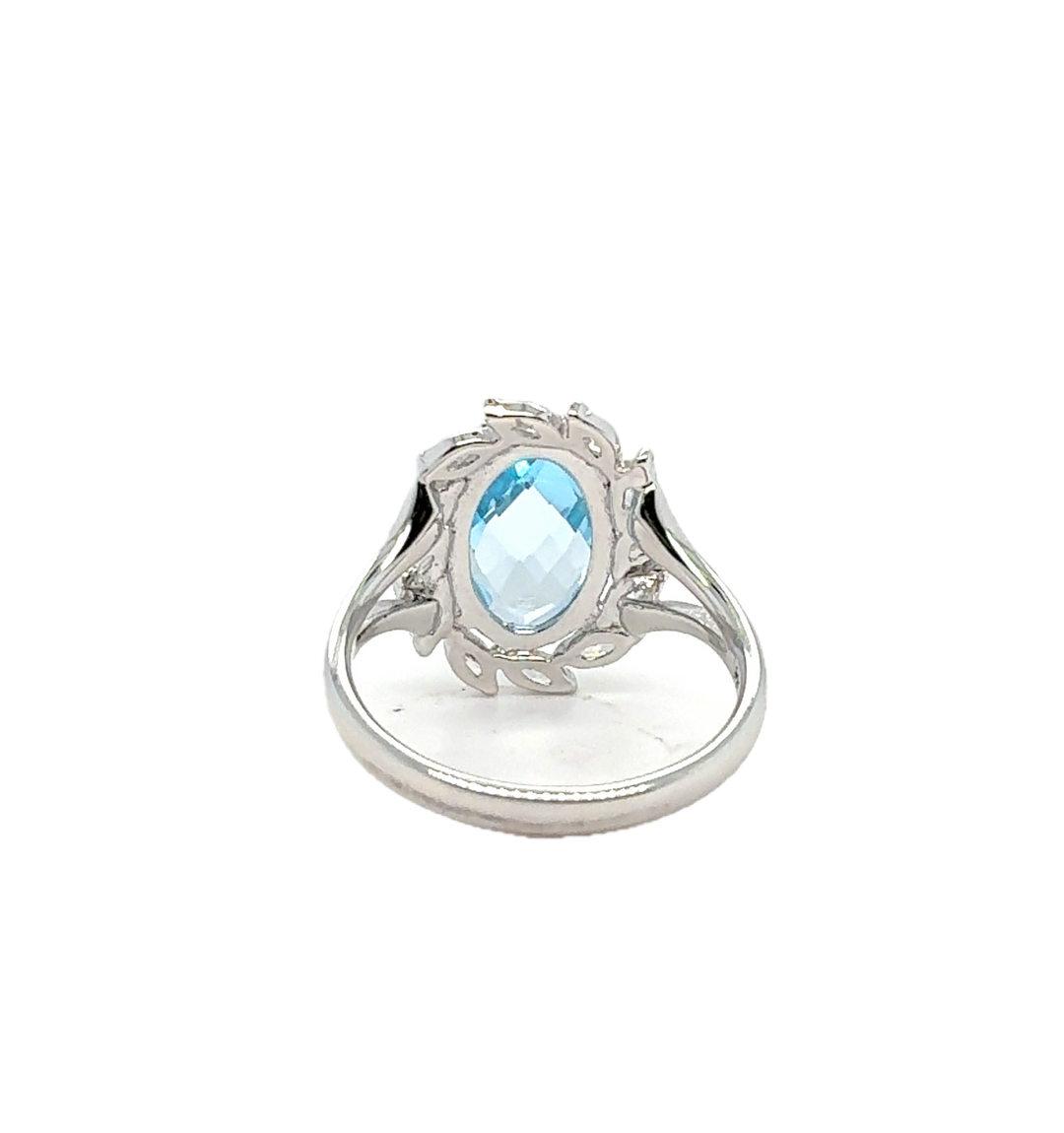 Sterling Silver Fancy Oval Blue Topaz Ring