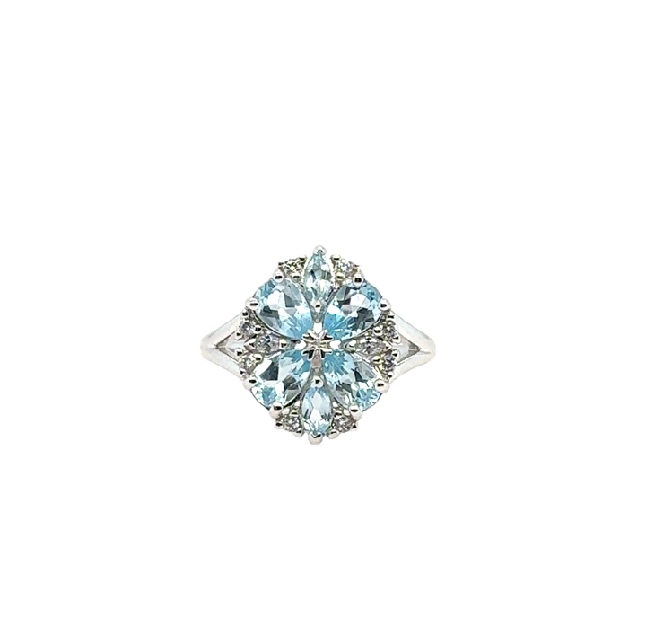Sterling Silver Fancy Cluster Blue Topaz Ring