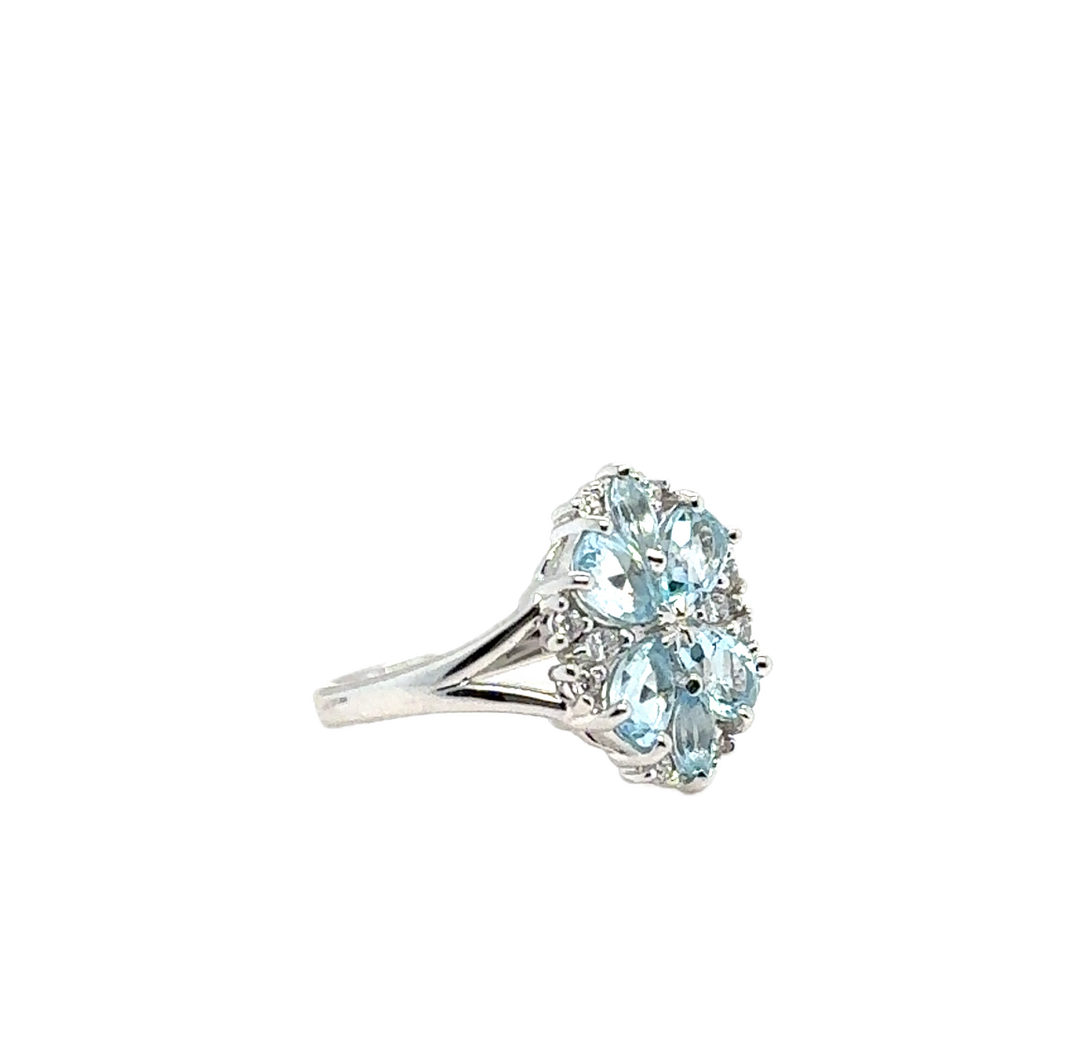 Sterling Silver Fancy Cluster Blue Topaz Ring