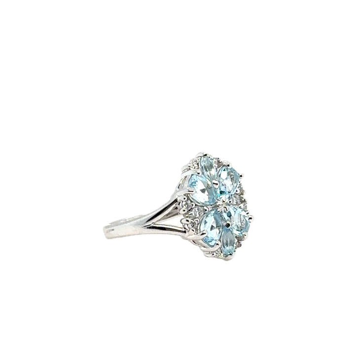 Sterling Silver Fancy Cluster Blue Topaz Ring