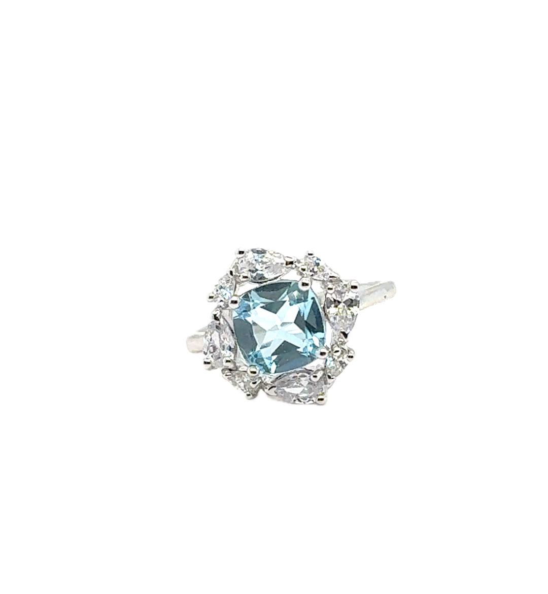Sterling Silver Fancy Cluster Blue Topaz Ring
