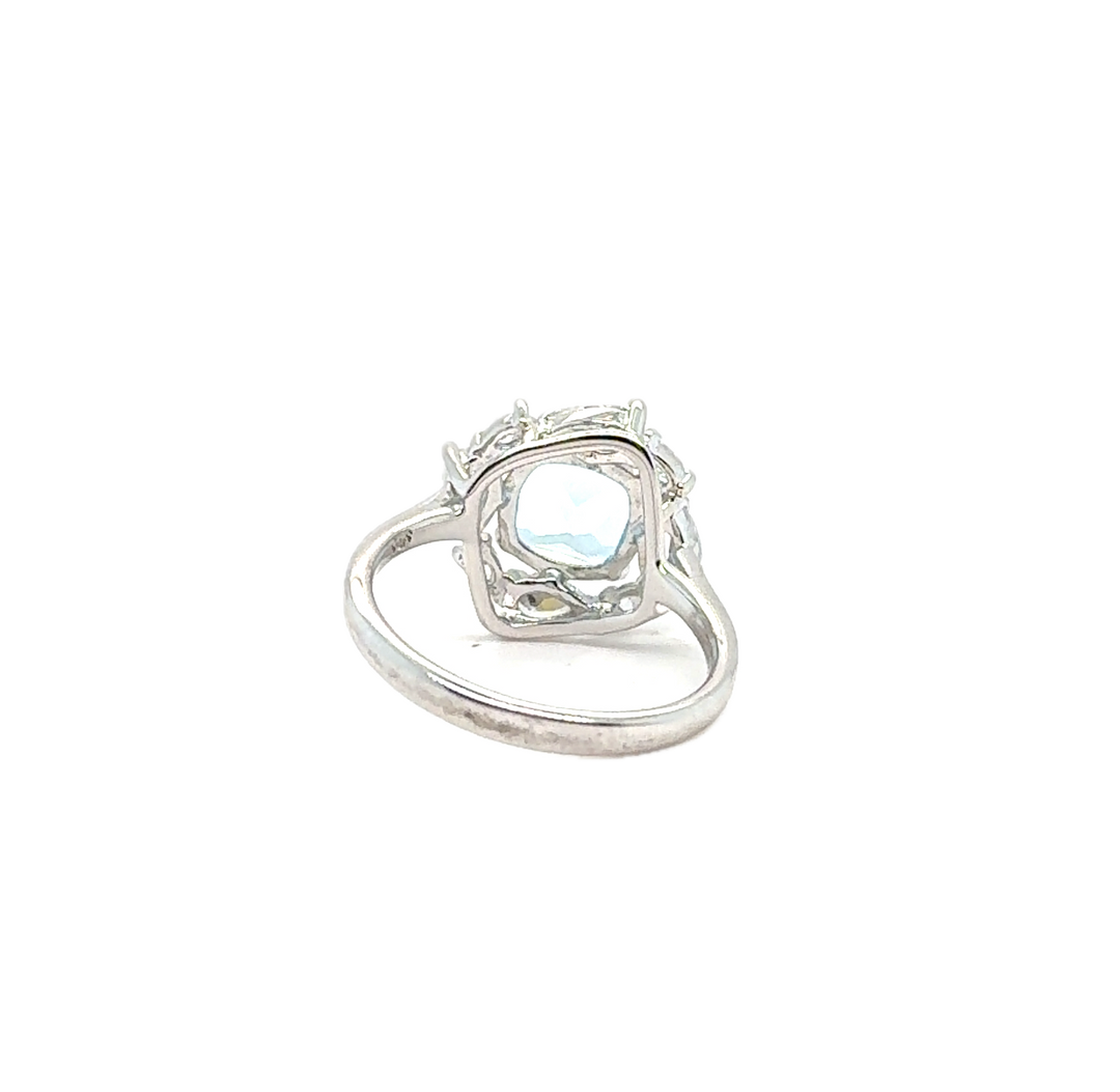 Sterling Silver Fancy Cluster Blue Topaz Ring
