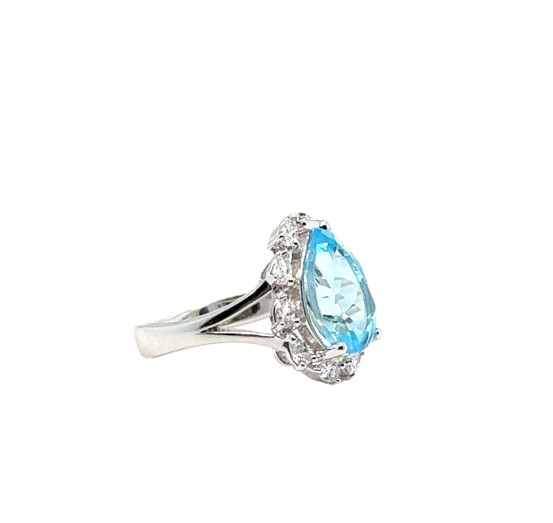 Sterling Silver Fancy Pear-Shaped Blue Topaz Ring