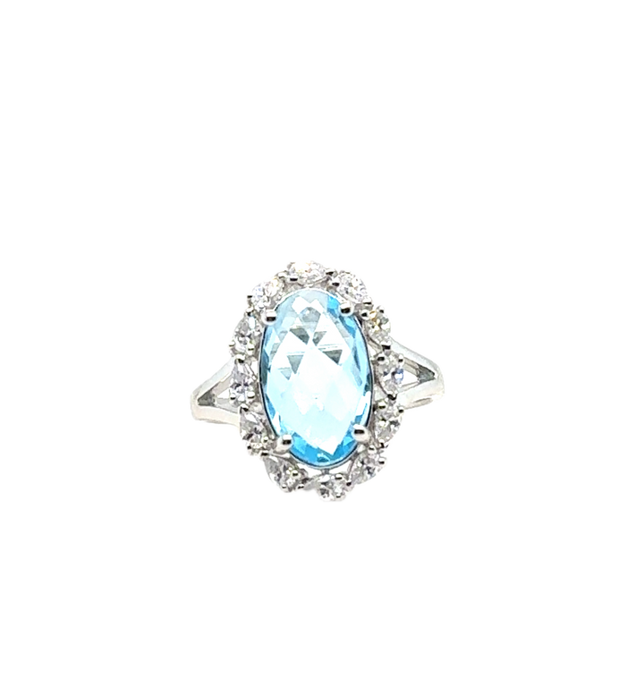 Sterling Silver Fancy Oval Blue Topaz Ring