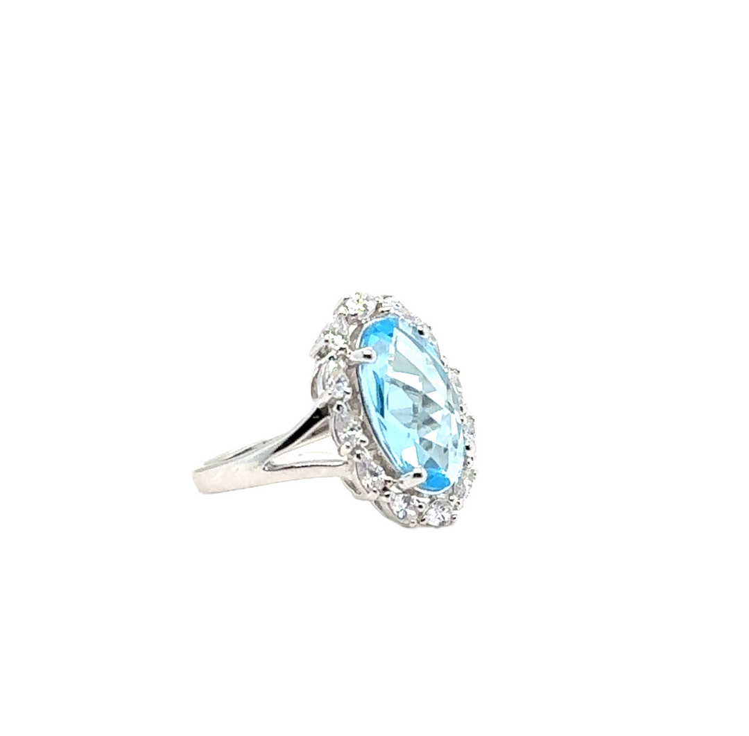 Sterling Silver Fancy Oval Blue Topaz Ring