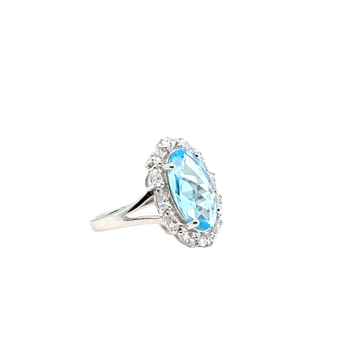 Sterling Silver Fancy Oval Blue Topaz Ring