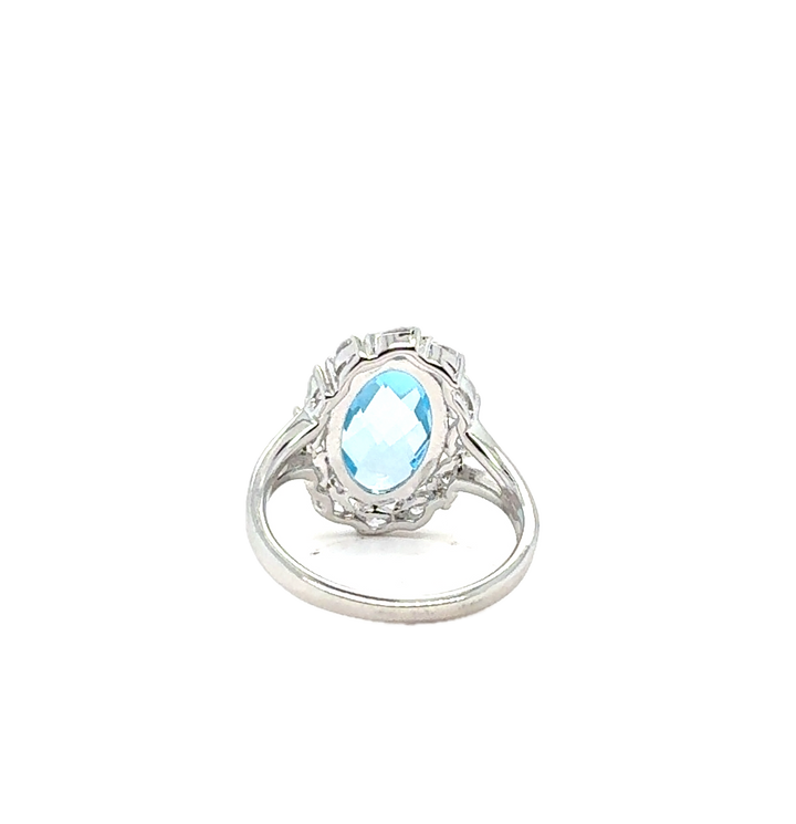 Sterling Silver Fancy Oval Blue Topaz Ring