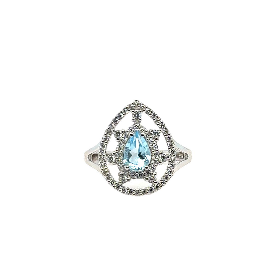 Sterling Silver Fancy Pear-Shaped Blue Topaz Ring