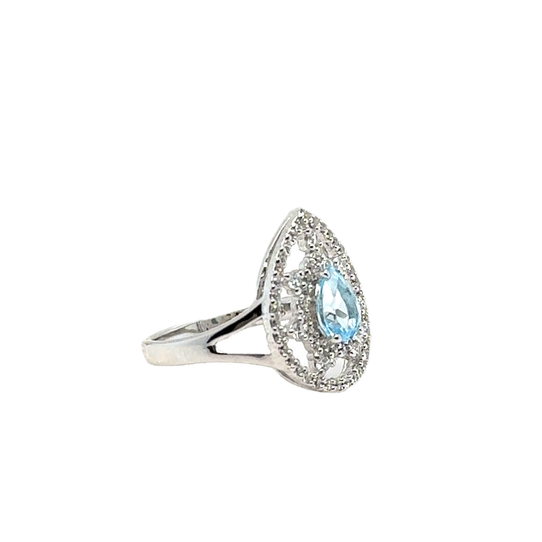 Sterling Silver Fancy Pear-Shaped Blue Topaz Ring