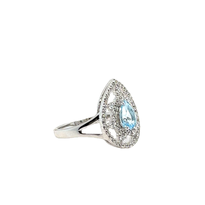 Sterling Silver Fancy Pear-Shaped Blue Topaz Ring