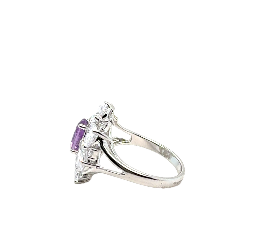 Sterling Silver Fancy Cluster Amethyst Ring