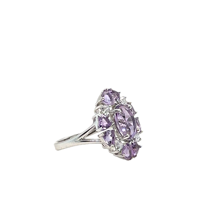 Sterling Silver Fancy Cluster Amethyst Ring
