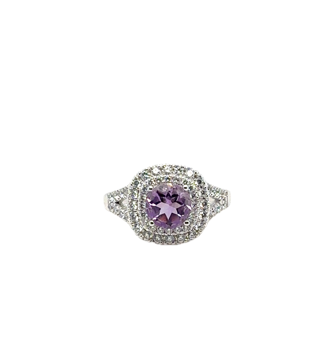 Sterling Silver Fancy Halo Amethyst Ring