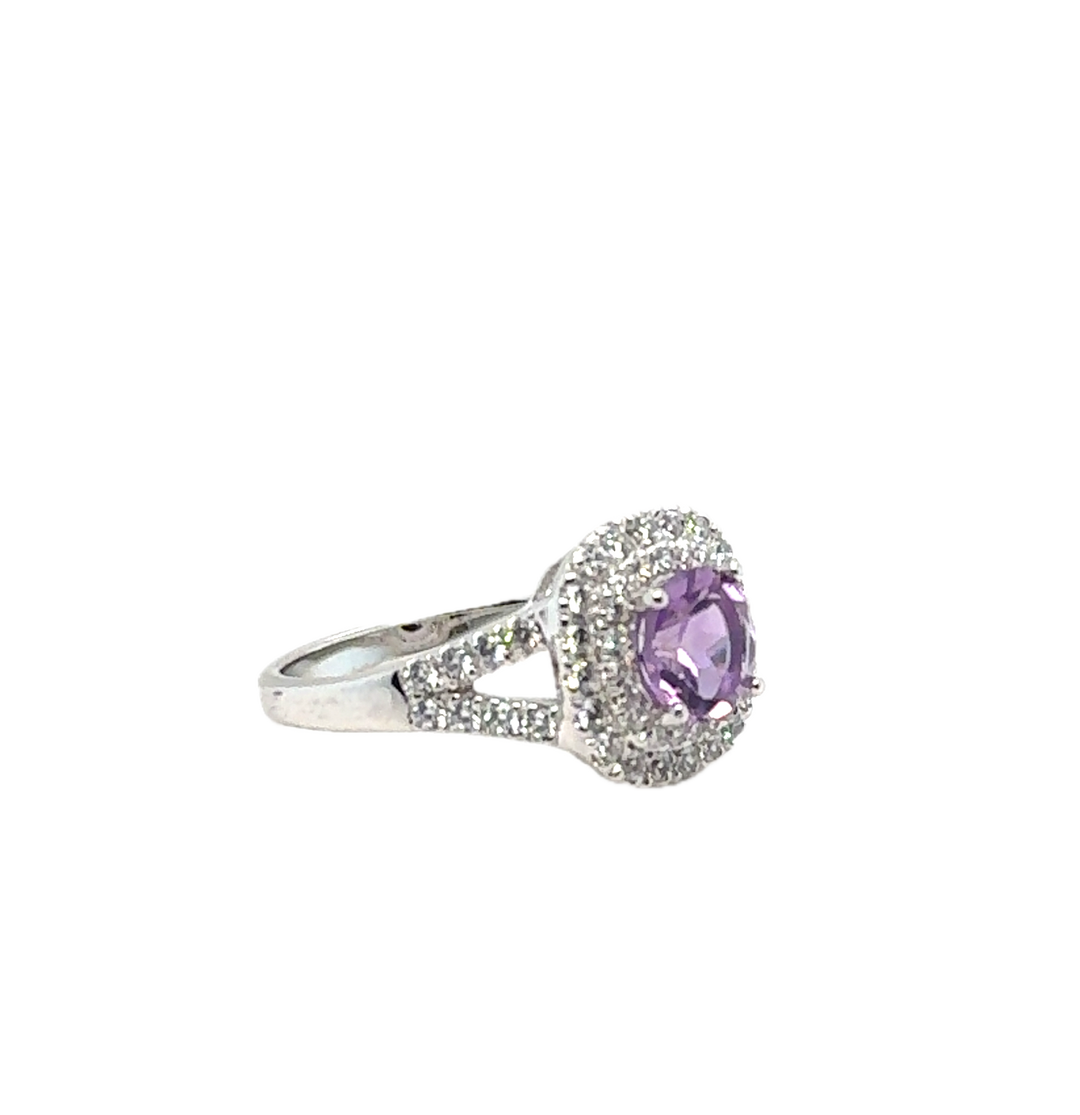 Sterling Silver Fancy Halo Amethyst Ring