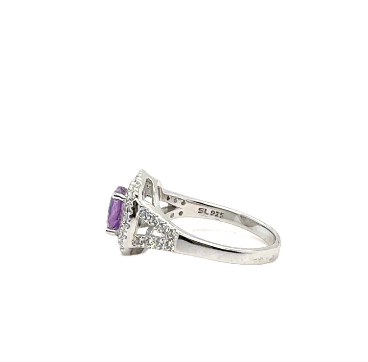 Sterling Silver Fancy Halo Amethyst Ring