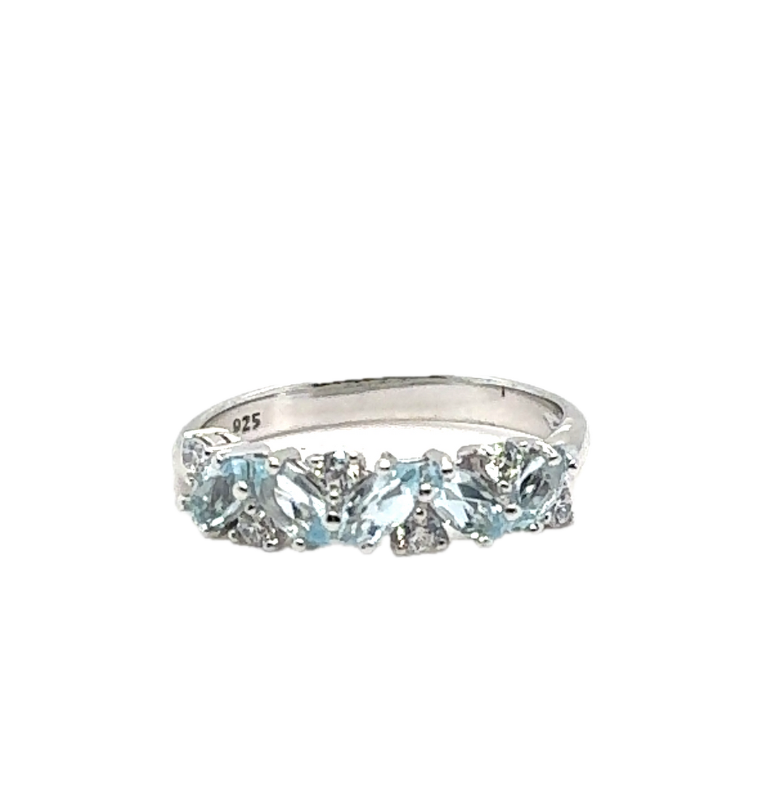 Sterling Silver Fancy Marquis Blue Topaz Ring
