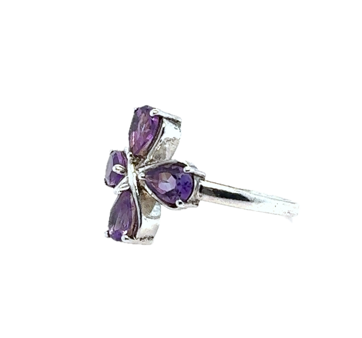 Sterling Silver Four Leaf Clover Amethyst Ring
