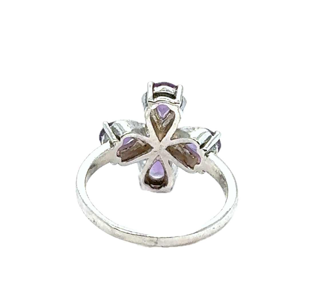 Sterling Silver Four Leaf Clover Amethyst Ring