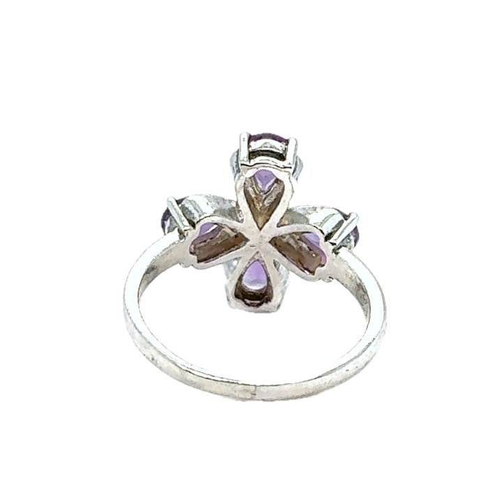 Sterling Silver Four Leaf Clover Amethyst Ring