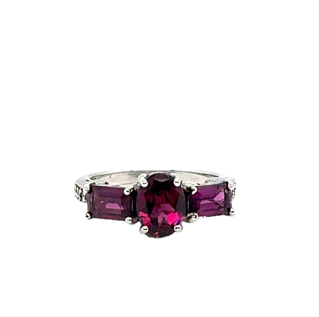 Sterling Silver Trilogy Amethyst Ring
