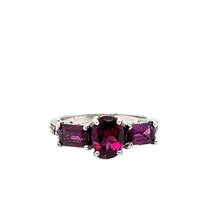 Sterling Silver Trilogy Amethyst Ring