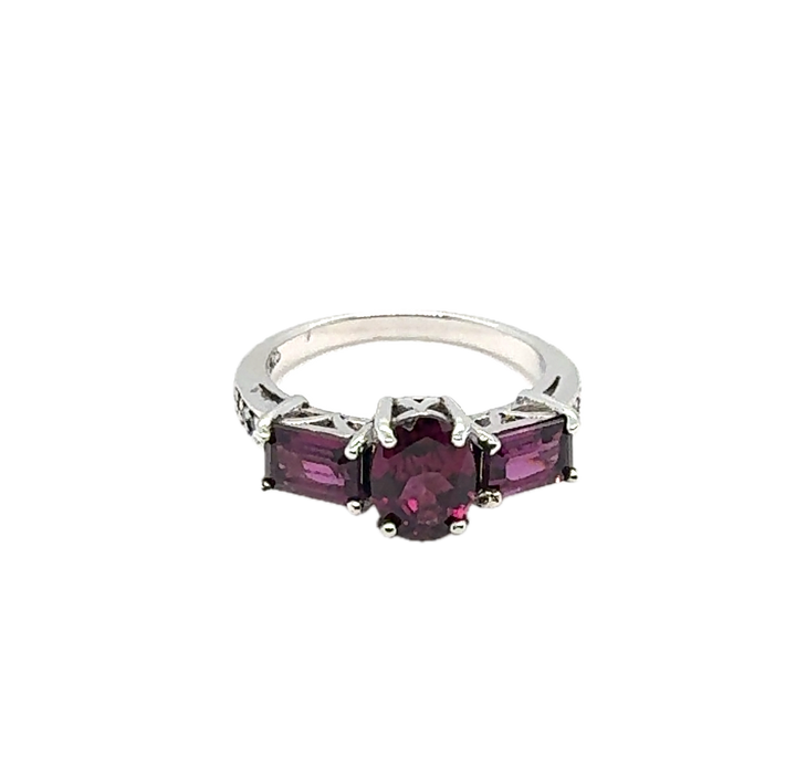 Sterling Silver Trilogy Amethyst Ring