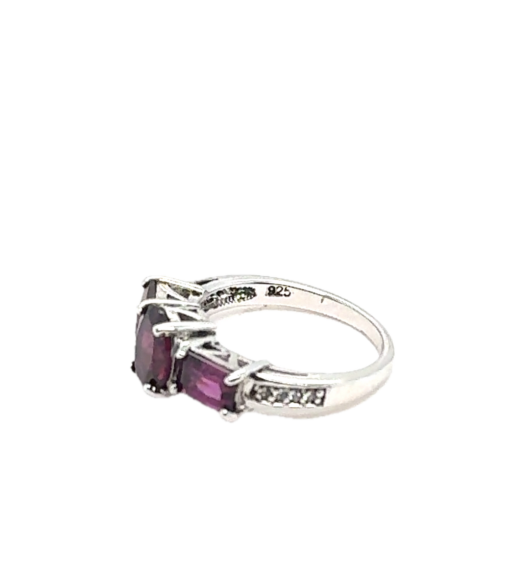 Sterling Silver Trilogy Amethyst Ring