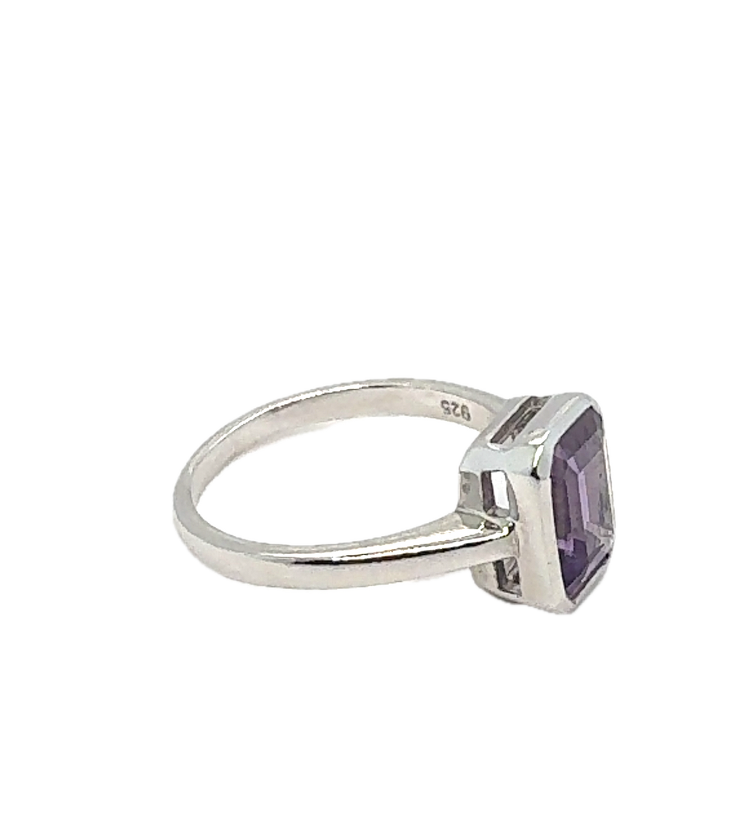 Sterling Silver Emerald Cut Amethyst Ring