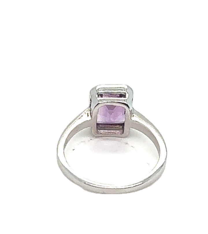 Sterling Silver Emerald Cut Amethyst Ring