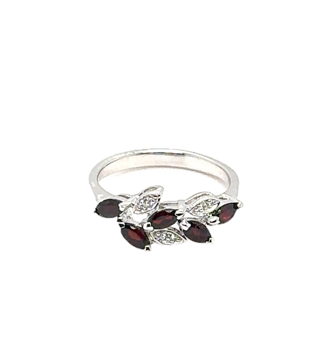 Sterling Silver Leaf Garnet Ring