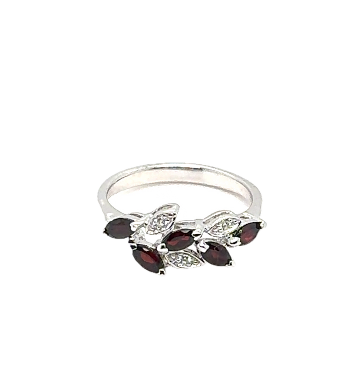 Sterling Silver Leaf Garnet Ring