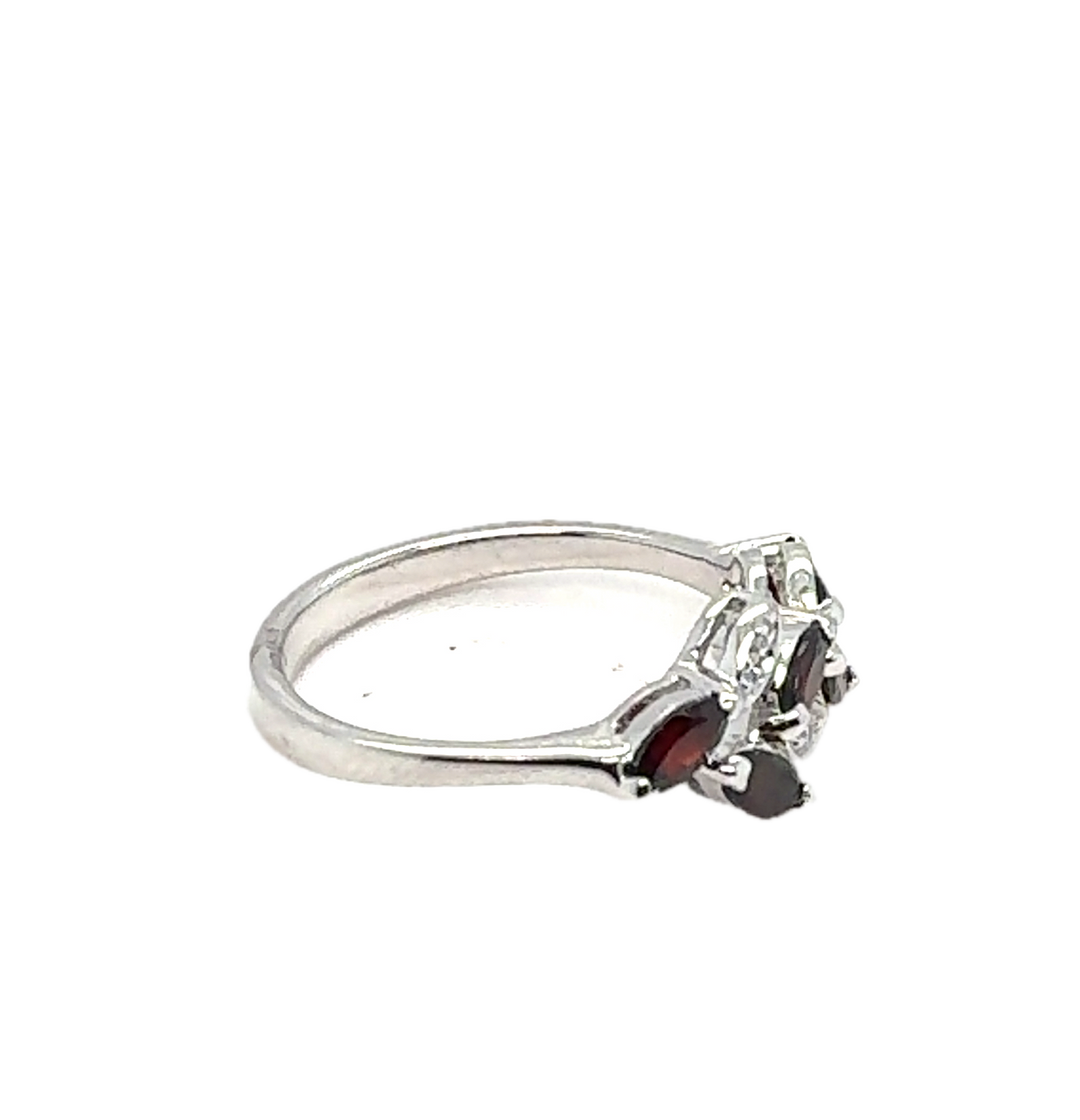 Sterling Silver Leaf Garnet Ring