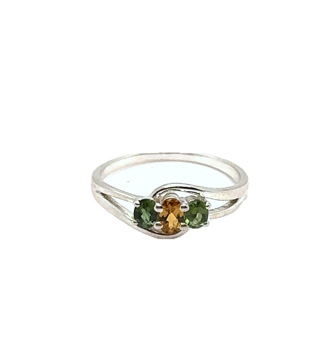 Sterling Silver Tourmaline Trilogy Ring