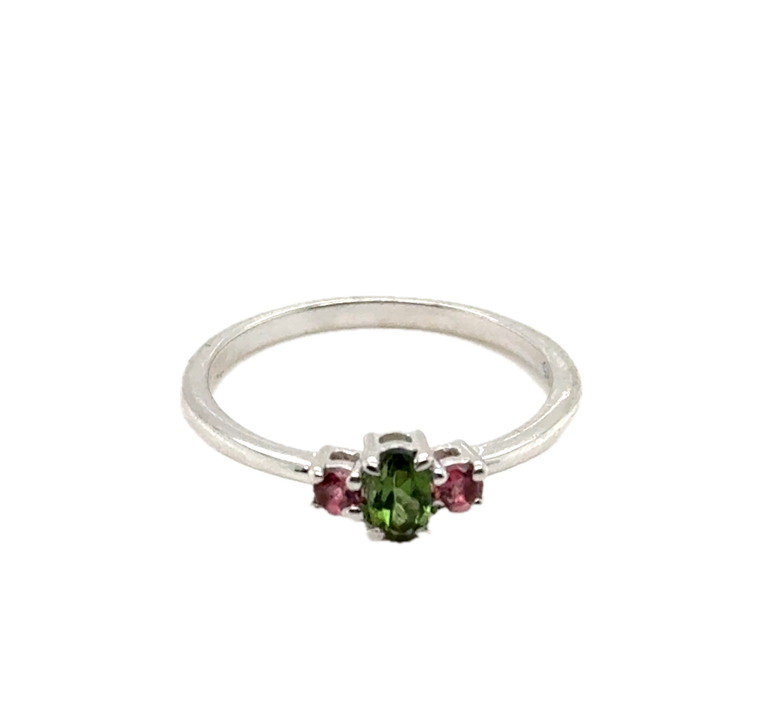 Sterling Silver Tourmaline Trilogy  Ring