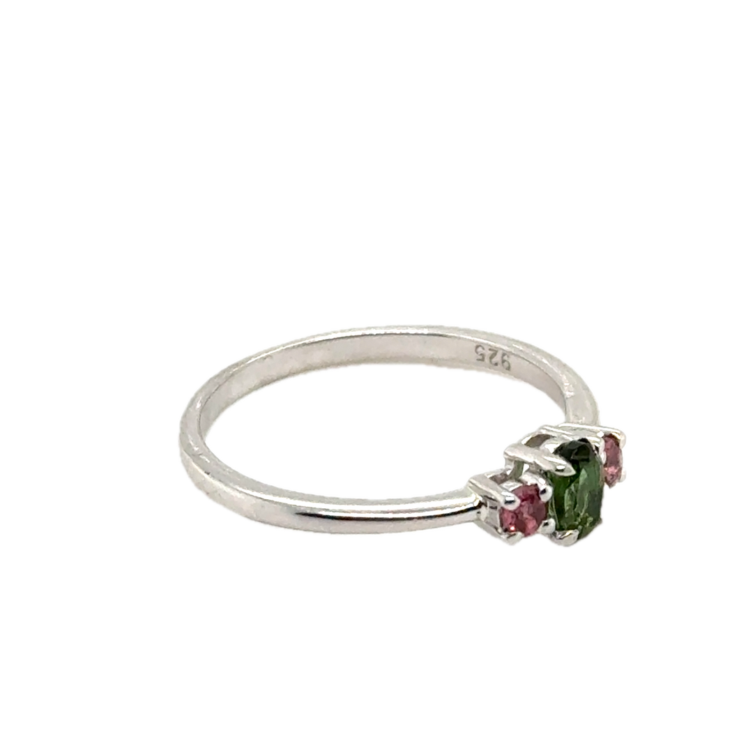 Sterling Silver Tourmaline Trilogy  Ring