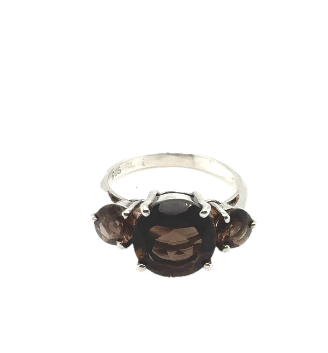 Sterling Silver Smokey Quartz Trilogy Ring