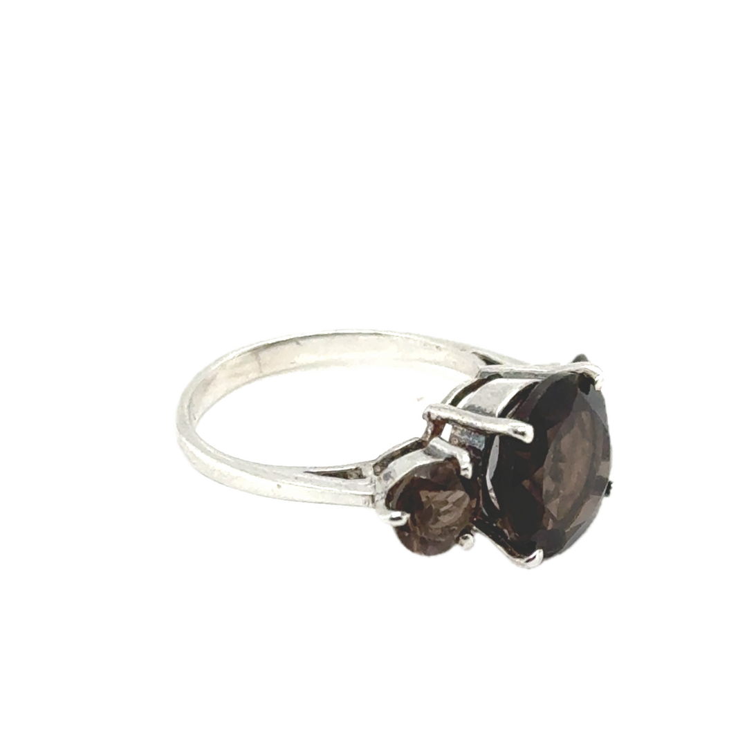 Sterling Silver Smokey Quartz Trilogy Ring